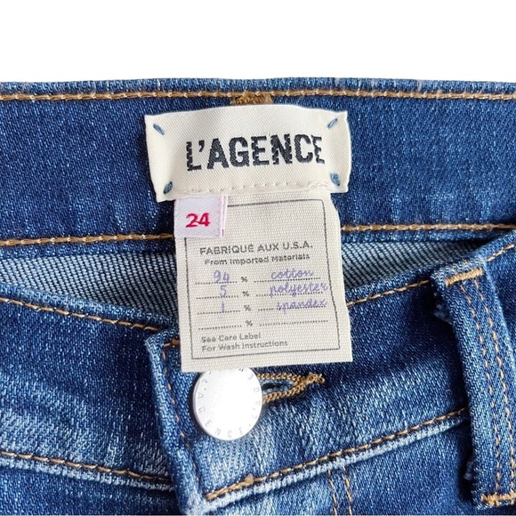 L'Agence Size 24 Rachel Slim Mid-Rise Jeans Distressed Diamond Destruct Blue - Picture 4 of 11